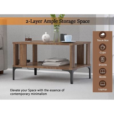 Mahmayi Modern Coffee Table with BS02 USB Port and Storage Shelf - Truffle Davos Oak 