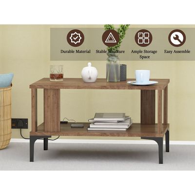 Mahmayi Modern Coffee Table with BS02 USB Port and Storage Shelf - Truffle Davos Oak 