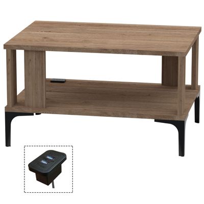 Mahmayi Modern Coffee Table with BS02 USB Port and Storage Shelf - Truffle Davos Oak 