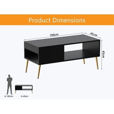 Mahmayi Modern Coffee Table with Side Compartment and Storage Shelf - Black 