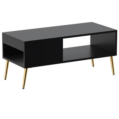 Mahmayi Modern Coffee Table with Side Compartment and Storage Shelf - Black 