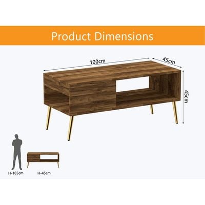 Mahmayi Modern Coffee Table with Side Compartment and Storage Shelf - Dark Hunton Oak 