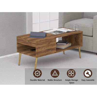 Mahmayi Modern Coffee Table with Side Compartment and Storage Shelf - Dark Hunton Oak 