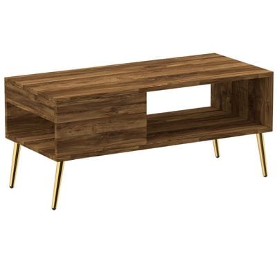 Mahmayi Modern Coffee Table with Side Compartment and Storage Shelf - Dark Hunton Oak 