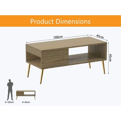 Mahmayi Modern Coffee Table with Side Compartment and Storage Shelf - Grey Bardolino Oak 