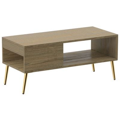 Mahmayi Modern Coffee Table with Side Compartment and Storage Shelf - Grey Bardolino Oak 