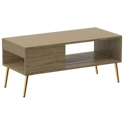 Mahmayi Modern Coffee Table with Side Compartment and Storage Shelf - Grey Bardolino Oak 