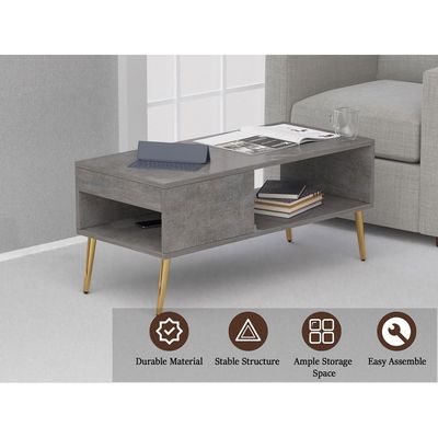 Mahmayi Modern Coffee Table with Side Compartment and Storage Shelf - Metal Fabric Anthracite 