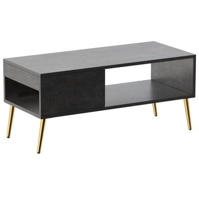 Mahmayi Modern Coffee Table with Side Compartment and Storage Shelf - Metal Fabric Anthracite 