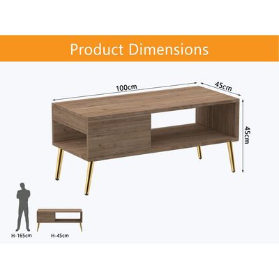 Mahmayi Modern Coffee Table with Side Compartment and Storage Shelf - Truffle Davos Oak 