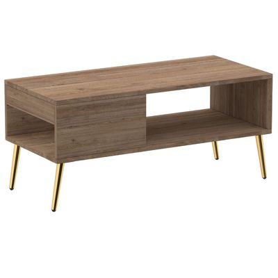 Mahmayi Modern Coffee Table with Side Compartment and Storage Shelf - Truffle Davos Oak 
