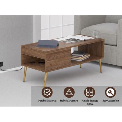 Mahmayi Modern Coffee Table with BS02 USB Port, Side Compartment and Storage Shelf - Truffle Davos Oak 
