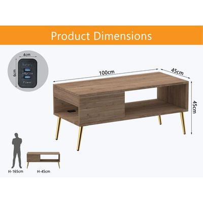 Mahmayi Modern Coffee Table with BS02 USB Port, Side Compartment and Storage Shelf - Truffle Davos Oak 