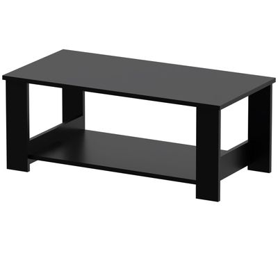 Mahmayi Modern Coffee Table with Two Tier Storage Shelf - Black 