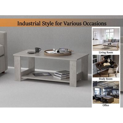 Mahmayi Modern Coffee Table with Two Tier Storage Shelf - Light Grey Chicago Concrete 