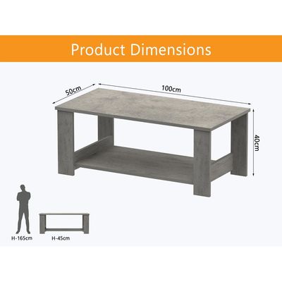 Mahmayi Modern Coffee Table with Two Tier Storage Shelf - Light Grey Chicago Concrete 