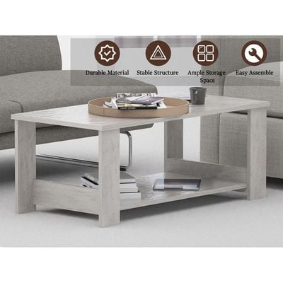 Mahmayi Modern Coffee Table with Two Tier Storage Shelf - Light Grey Chicago Concrete 