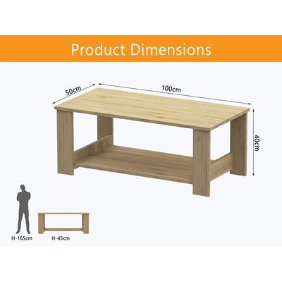 Mahmayi Modern Coffee Table with Two Tier Storage Shelf - Natural Davos Oak 