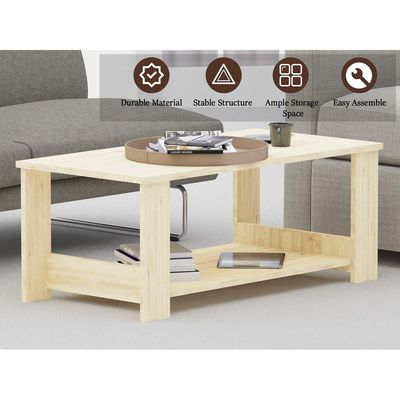 Mahmayi Modern Coffee Table with Two Tier Storage Shelf - Natural Davos Oak 