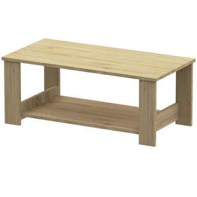Mahmayi Modern Coffee Table with Two Tier Storage Shelf - Natural Davos Oak 