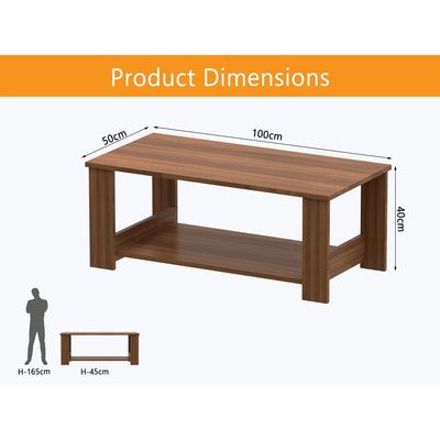 Mahmayi Modern Coffee Table with Two Tier Storage Shelf - Natural Dijon Walnut 