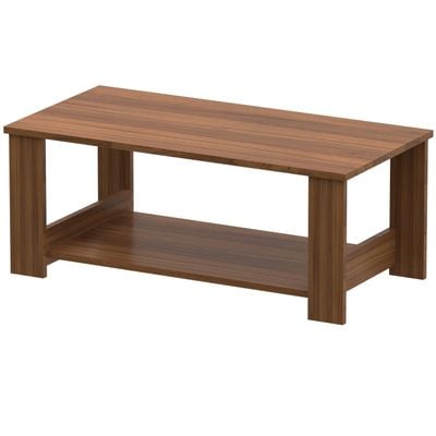 Mahmayi Modern Coffee Table with Two Tier Storage Shelf - Natural Dijon Walnut 