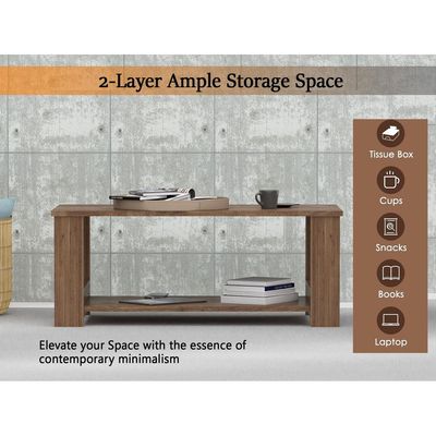 Mahmayi Modern Coffee Table with Two Tier Storage Shelf - Truffle Davos Oak 