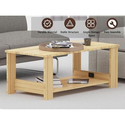 Mahmayi Modern Coffee Table with BS02 USB Port and Two Tier Storage Shelf - Coco Bolo