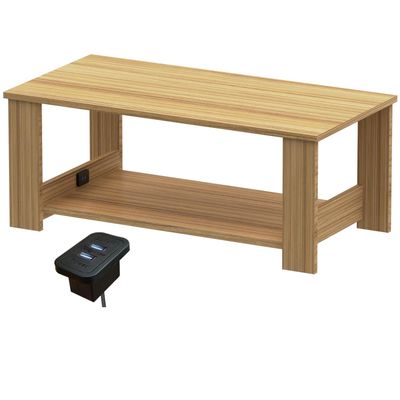 Mahmayi Modern Coffee Table with BS02 USB Port and Two Tier Storage Shelf - Coco Bolo