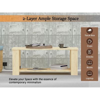 Mahmayi Modern Coffee Table with BS02 USB Port and Two Tier Storage Shelf - Natural Davos Oak 