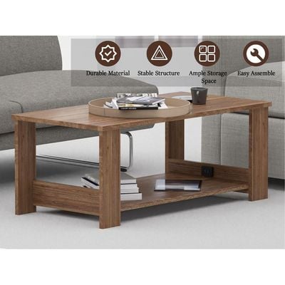 Mahmayi Modern Coffee Table with BS02 USB Port and Two Tier Storage Shelf - Truffle Davos Oak 