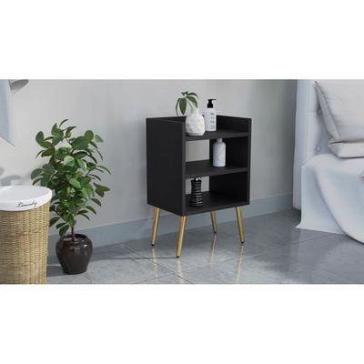 Mahmayi Modern Night Stand, Side End Table with 3 Open Storage Shelf - Black 