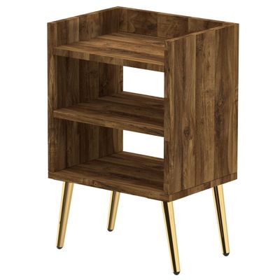 Mahmayi Modern Night Stand, Side End Table with 3 Open Storage Shelf - Dark Hunton Oak