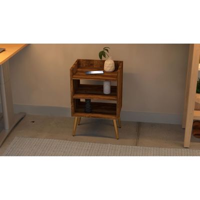 Mahmayi Modern Night Stand, Side End Table with 3 Open Storage Shelf - Dark Hunton Oak