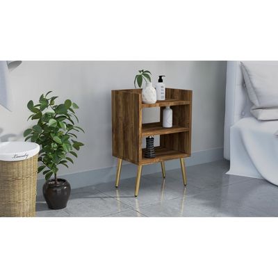 Mahmayi Modern Night Stand, Side End Table with 3 Open Storage Shelf - Dark Hunton Oak