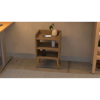 Mahmayi Modern Night Stand, Side End Table with 3 Open Storage Shelf - Grey Bardilano Oak