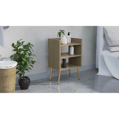 Mahmayi Modern Night Stand, Side End Table with 3 Open Storage Shelf - Grey Bardilano Oak