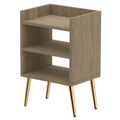 Mahmayi Modern Night Stand, Side End Table with 3 Open Storage Shelf - Grey Bardilano Oak