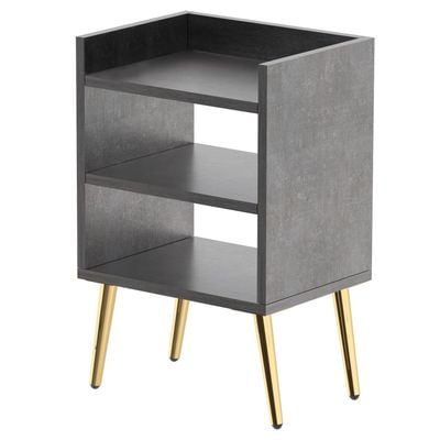 Mahmayi Modern Night Stand, Side End Table with 3 Open Storage Shelf - Metal Fabric Anthracite