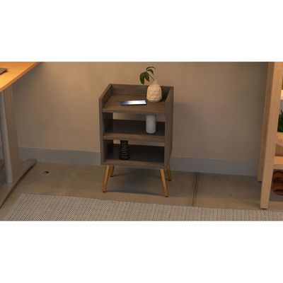 Mahmayi Modern Night Stand, Side End Table with 3 Open Storage Shelf - Metal Fabric Anthracite