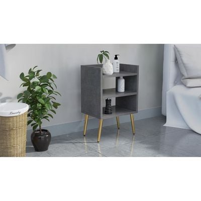 Mahmayi Modern Night Stand, Side End Table with 3 Open Storage Shelf - Metal Fabric Anthracite