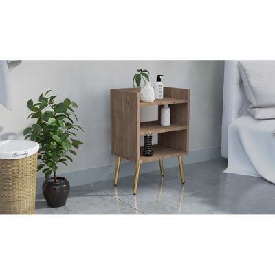 Mahmayi Modern Night Stand, Side End Table with 3 Open Storage Shelf - Truffle Davos Oak