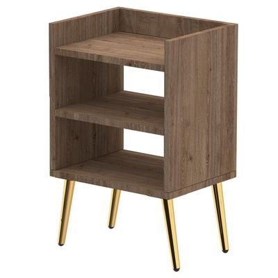 Mahmayi Modern Night Stand, Side End Table with 3 Open Storage Shelf - Truffle Davos Oak