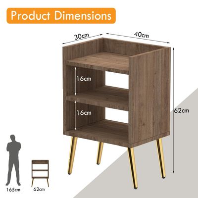 Mahmayi Modern Night Stand, Side End Table with 3 Open Storage Shelf - Truffle Davos Oak