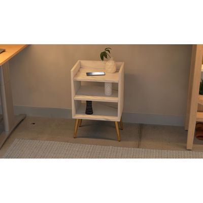 Mahmayi Modern Night Stand, Side End Table with 3 Open Storage Shelf - White Levento Marble 
