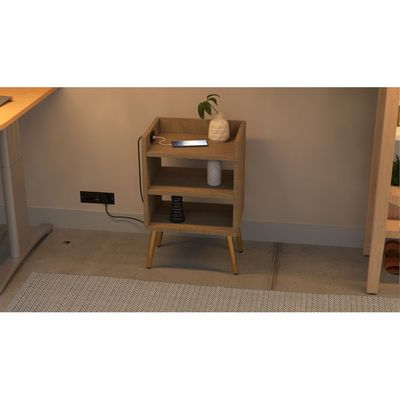 Mahmayi Modern Night Stand, Side End Table with Attached BS02 USB Charger Port and 3 Open Storage Shelf - Grey Bardilano Oak