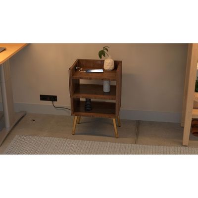 Mahmayi Modern Night Stand, Side End Table with Attached BS02 USB Charger Port and 3 Open Storage Shelf - Truffle Davos Oak 