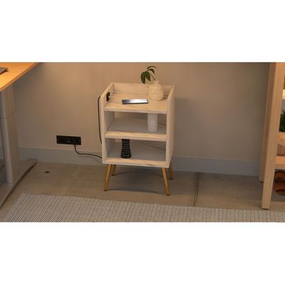 Mahmayi Modern Night Stand, Side End Table with Attached BS02 USB Charger Port and 3 Open Storage Shelf - White Levento Marble 