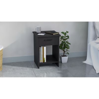 Mahmayi Modern Night Stand, Side End Table with Single Drawer and Open Storage Shelf - Black 