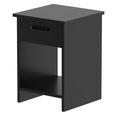 Mahmayi Modern Night Stand, Side End Table with Single Drawer and Open Storage Shelf - Black 